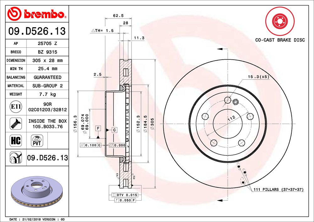 Tarcza hamulcowa BREMBO 09.D526.13