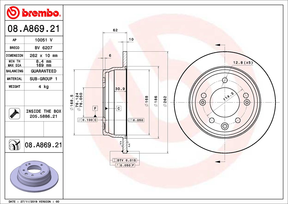 Tarcza hamulcowa BREMBO 08.A869.21