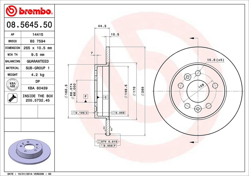 Tarcza hamulcowa BREMBO 08.5645.50