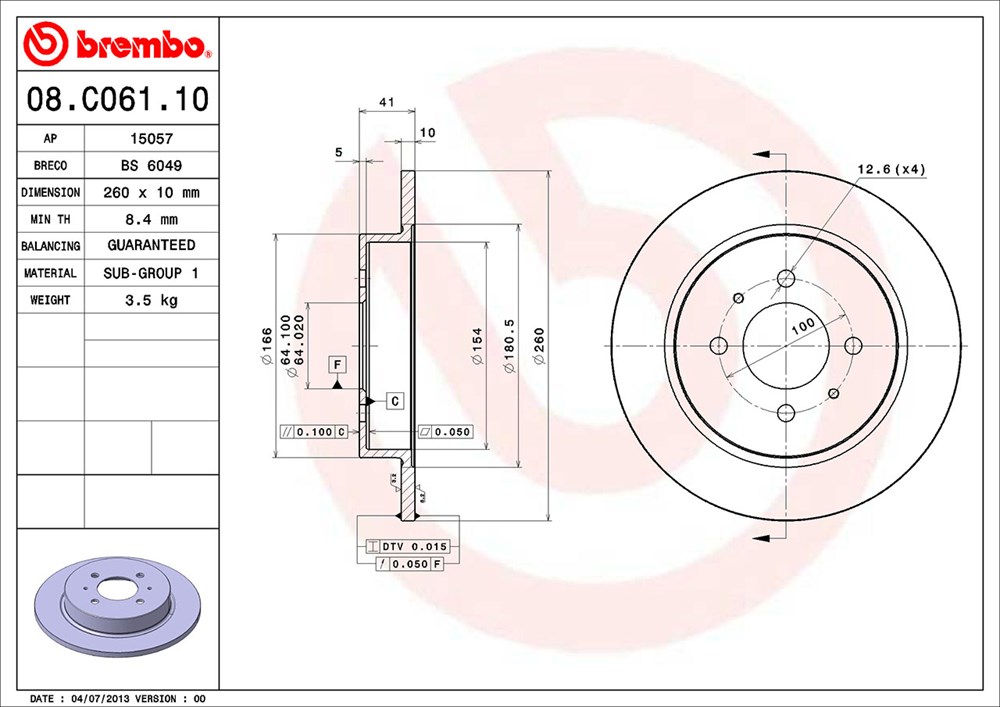 Tarcza hamulcowa BREMBO 08.C061.10