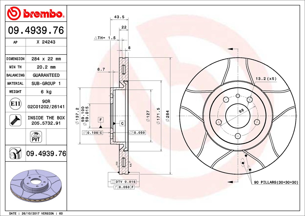 Tarcza hamulcowa BREMBO 09.4939.76