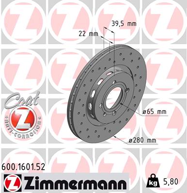 Tarcza hamulcowa ZIMMERMANN 600.1601.52