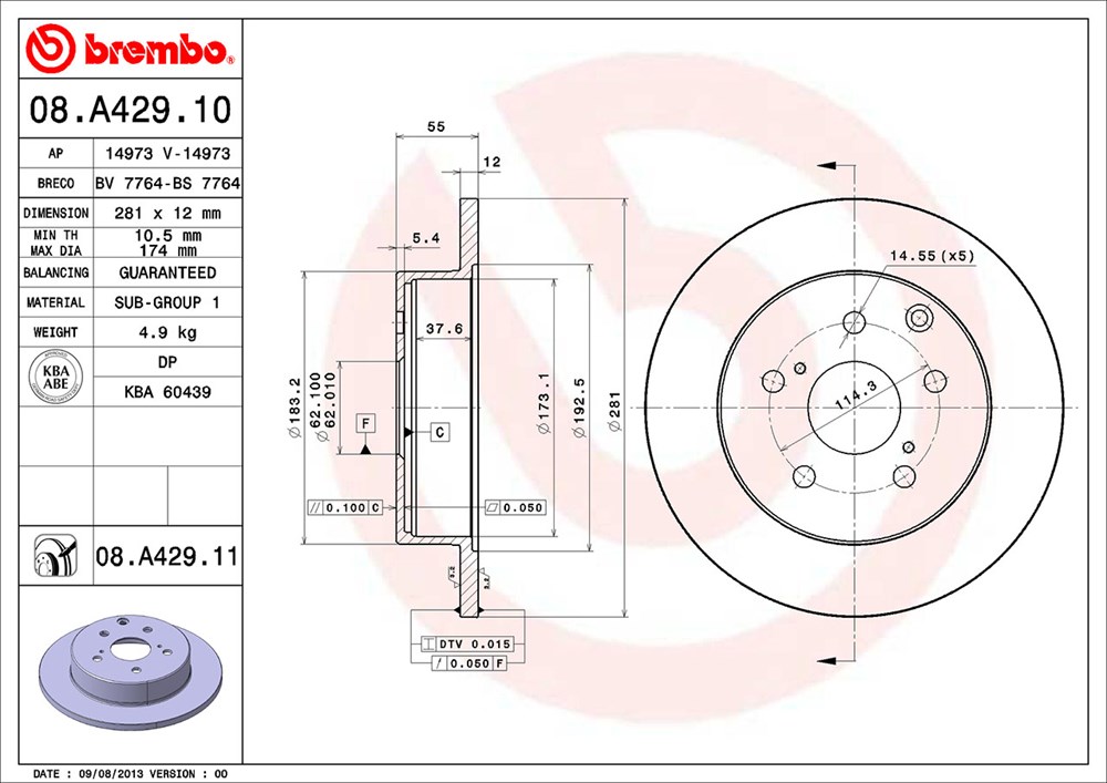 Tarcza hamulcowa BREMBO 08.A429.11