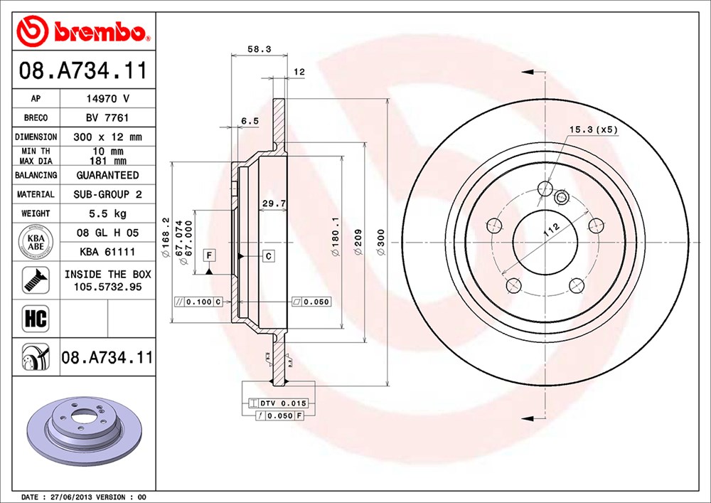 Tarcza hamulcowa BREMBO 08.A734.11