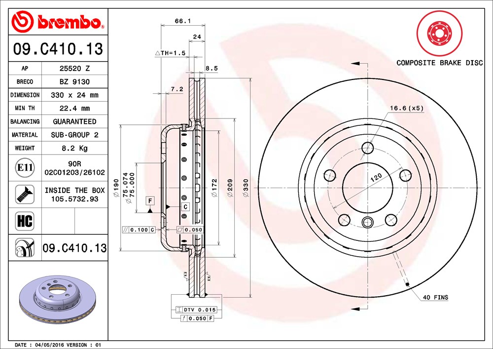 Tarcza hamulcowa BREMBO 09.C410.13