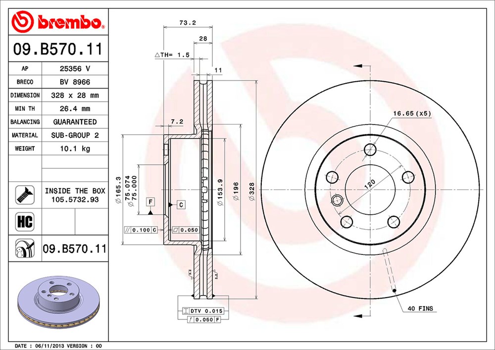 Tarcza hamulcowa BREMBO 09.B570.11