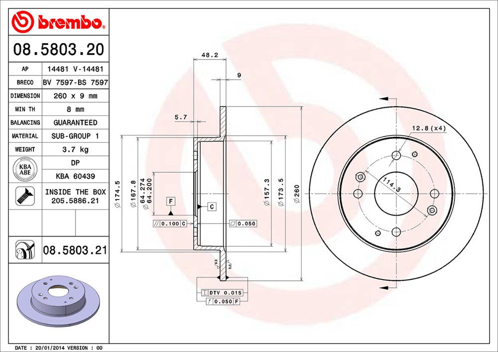 Tarcza hamulcowa BREMBO 08.5803.21