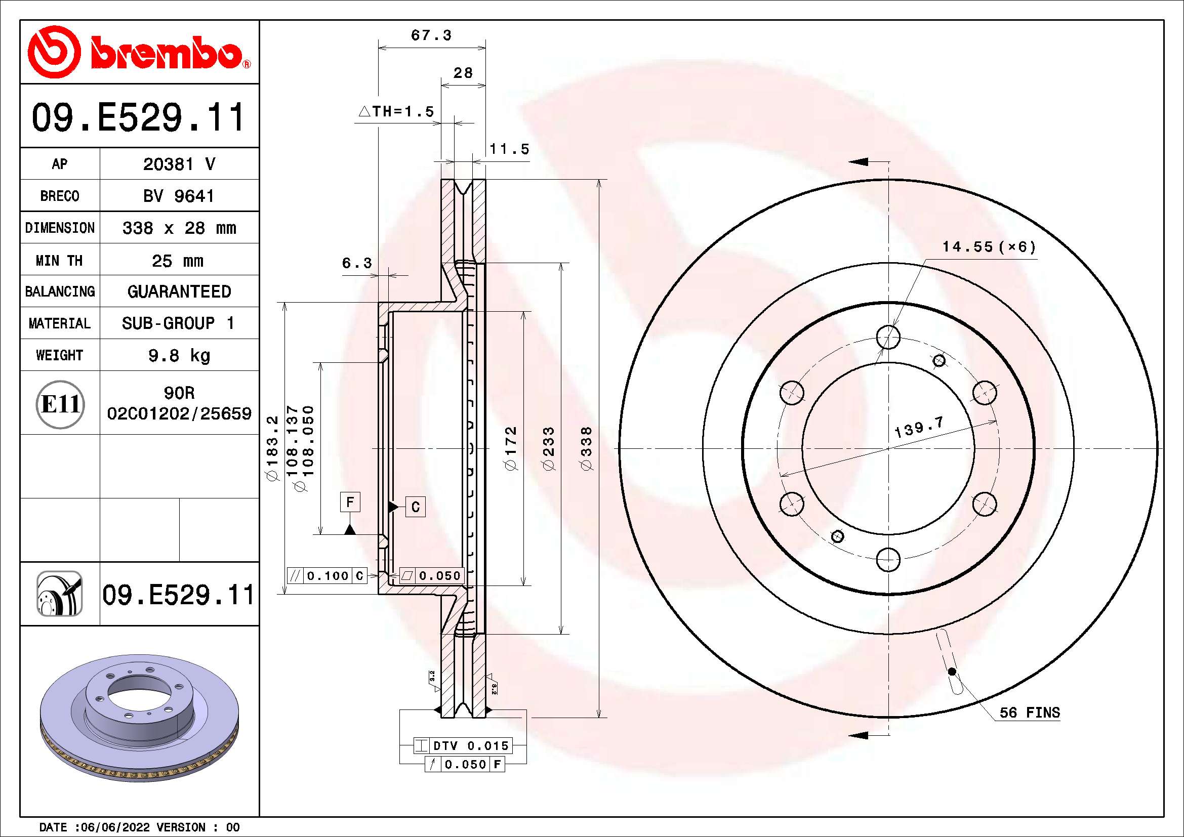 Tarcza hamulcowa BREMBO 09.E529.11