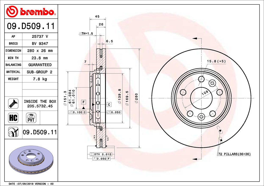 Tarcza hamulcowa BREMBO 09.D509.11