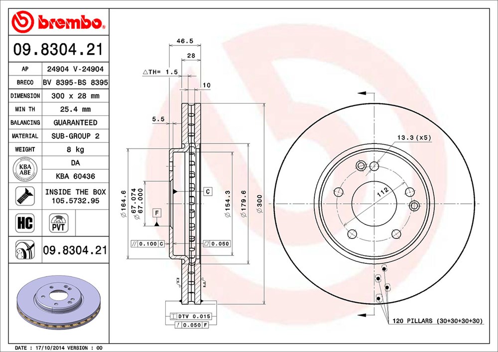 Tarcza hamulcowa BREMBO 09.8304.21