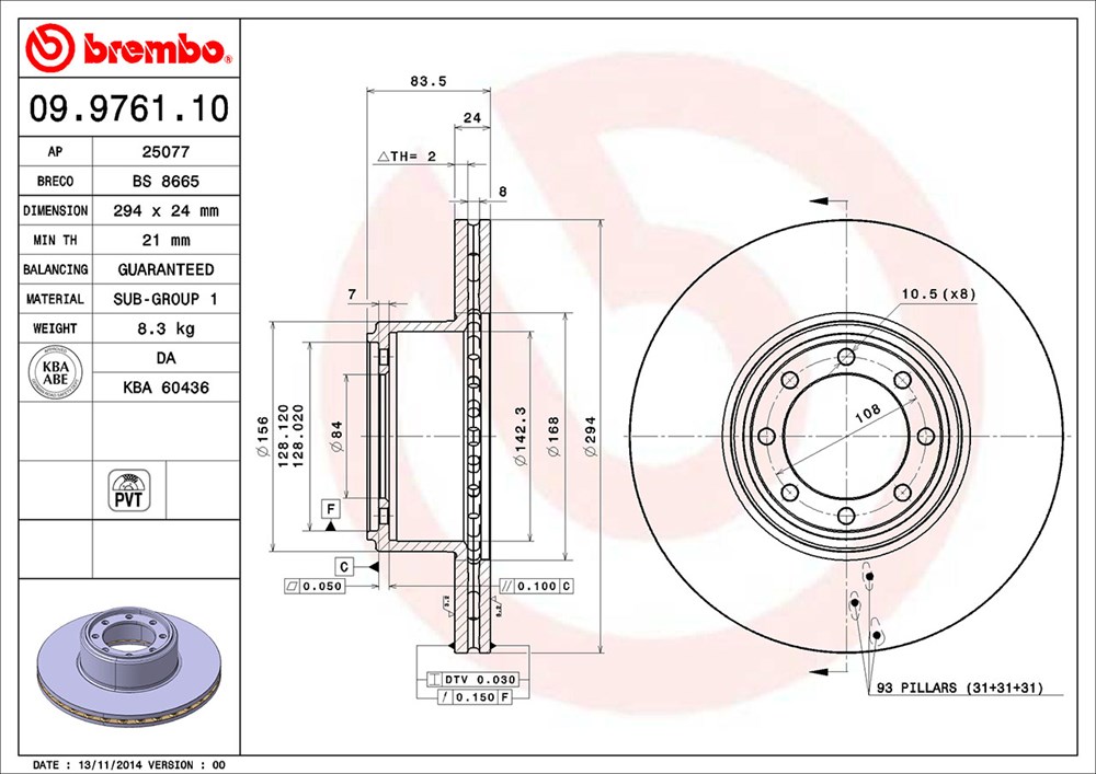 Tarcza hamulcowa BREMBO 09.9761.10