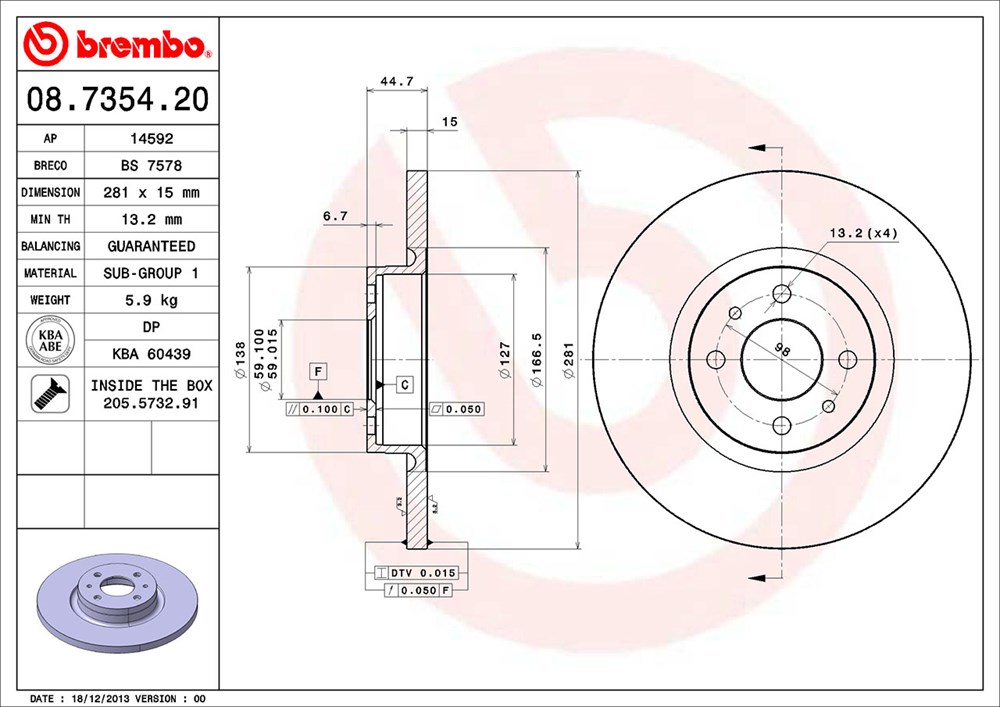 Tarcza hamulcowa BREMBO 08.7354.20
