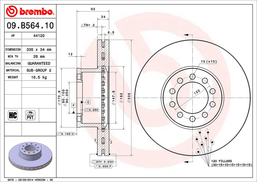 Tarcza hamulcowa BREMBO 09.B564.10