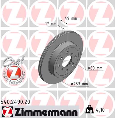 Tarcza hamulcowa ZIMMERMANN 540.2490.20