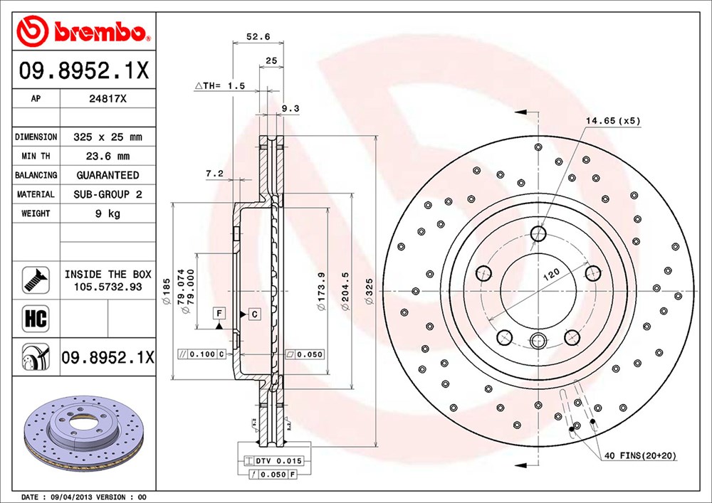 Tarcza hamulcowa BREMBO 09.8952.1X