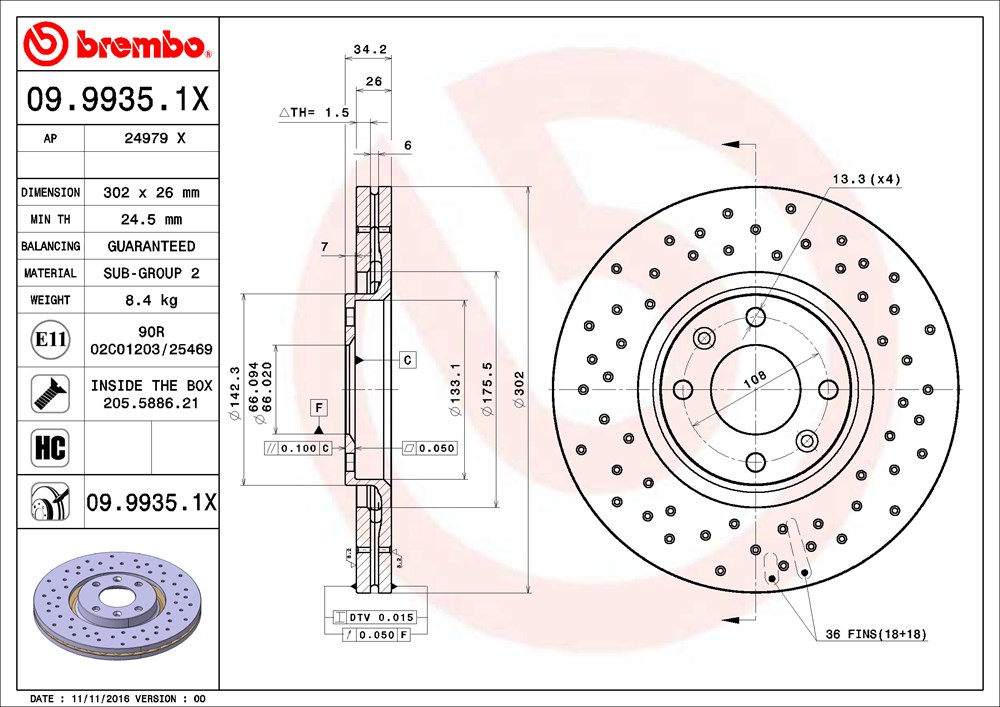 Tarcza hamulcowa BREMBO 09.9935.1X