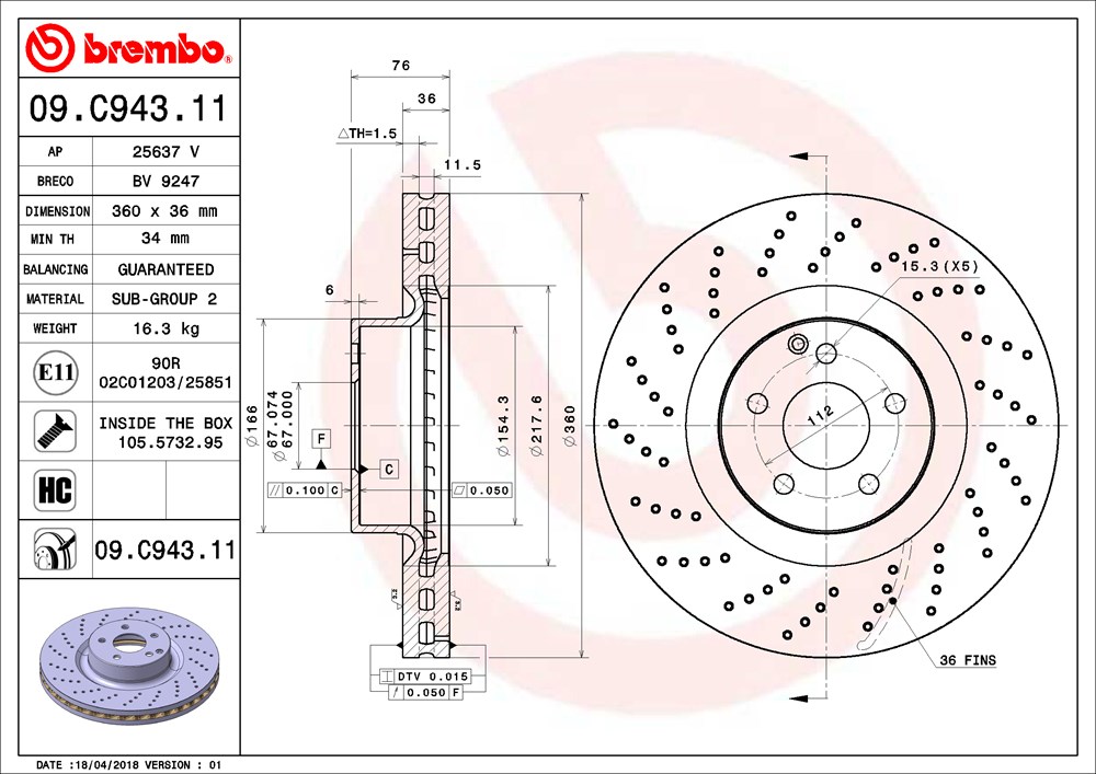 Tarcza hamulcowa BREMBO 09.C943.11