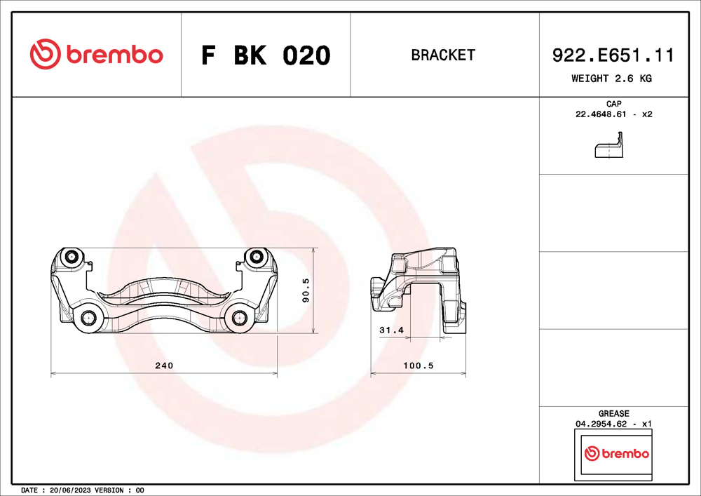 Mocowanie zacisku hamulca - zestaw BREMBO F BK 020