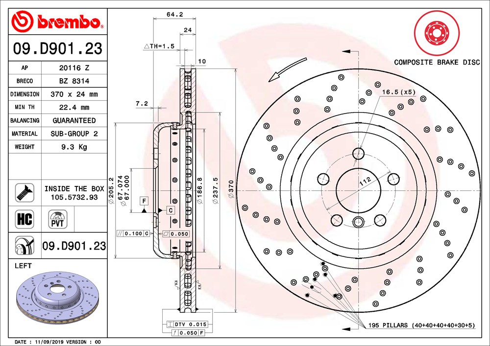 Tarcza hamulcowa BREMBO 09.D901.23