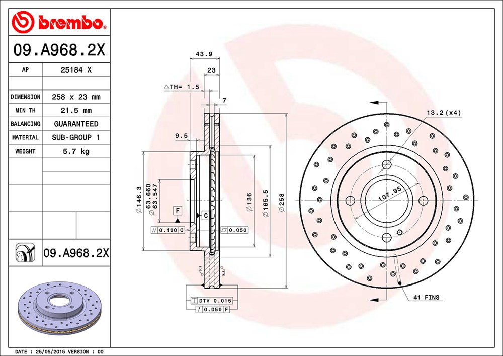 Tarcza hamulcowa BREMBO 09.A968.2X