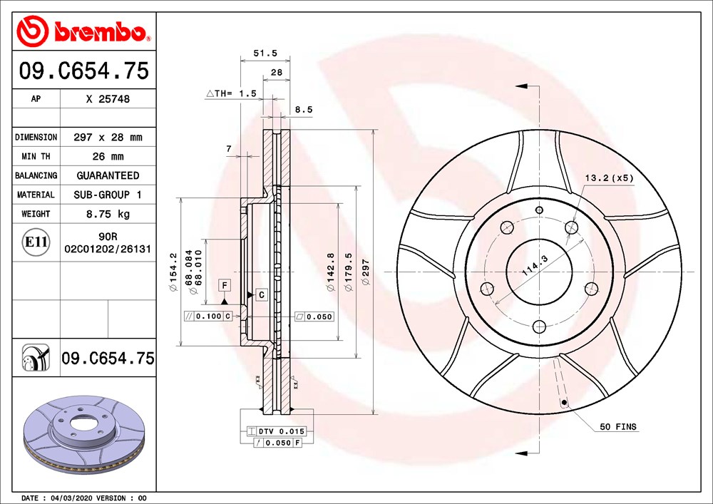 Tarcza hamulcowa BREMBO 09.C654.75