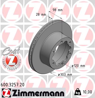 Tarcza hamulcowa ZIMMERMANN 600.3257.20