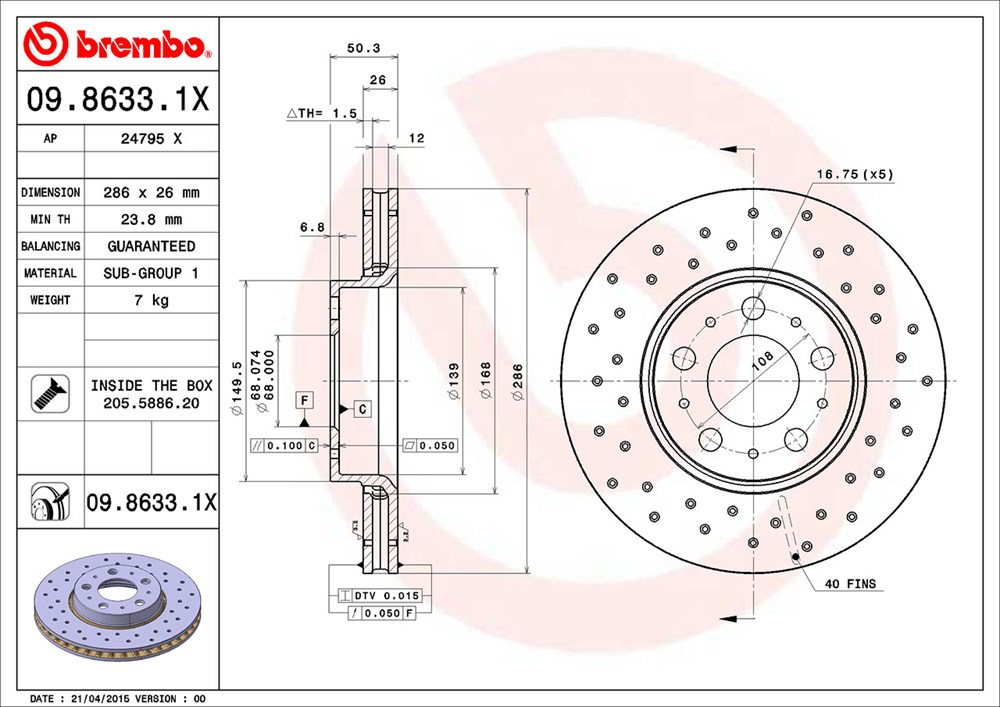 Tarcza hamulcowa BREMBO 09.8633.1X