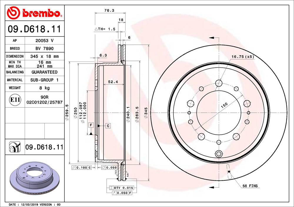 Tarcza hamulcowa BREMBO 09.D618.11