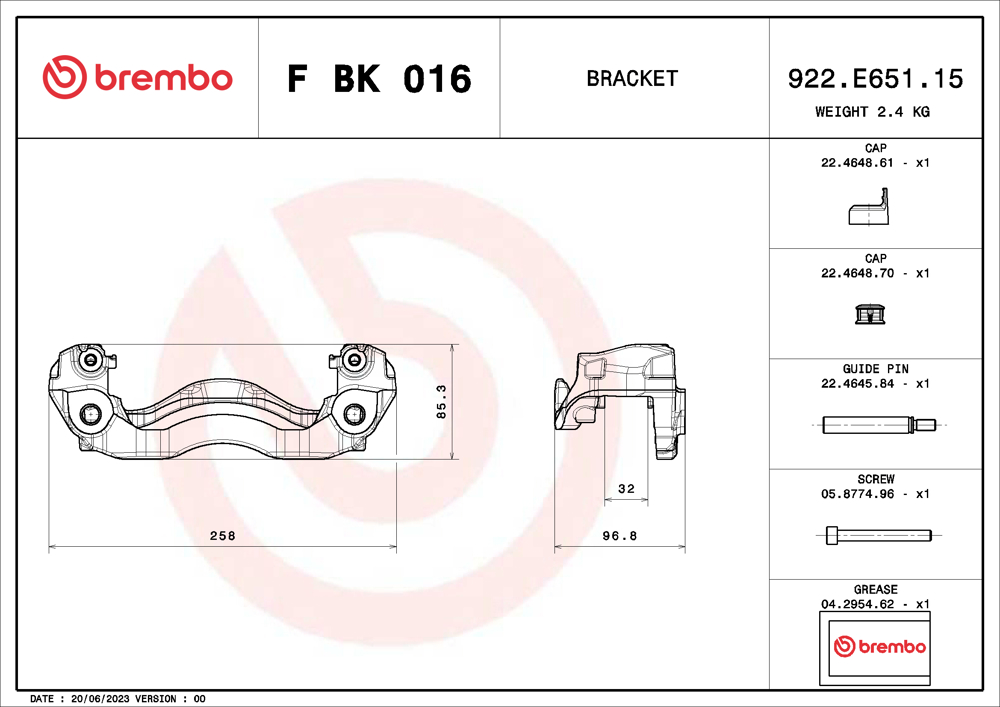 Mocowanie zacisku hamulca - zestaw BREMBO F BK 016