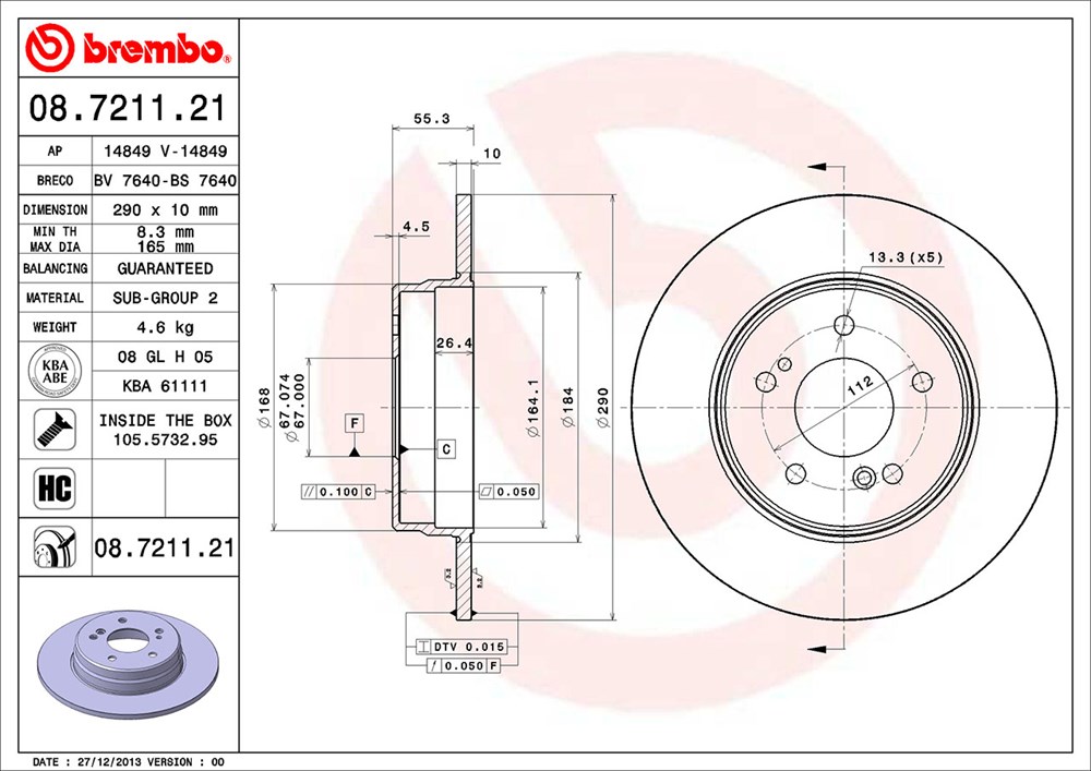 Tarcza hamulcowa BREMBO 08.7211.21