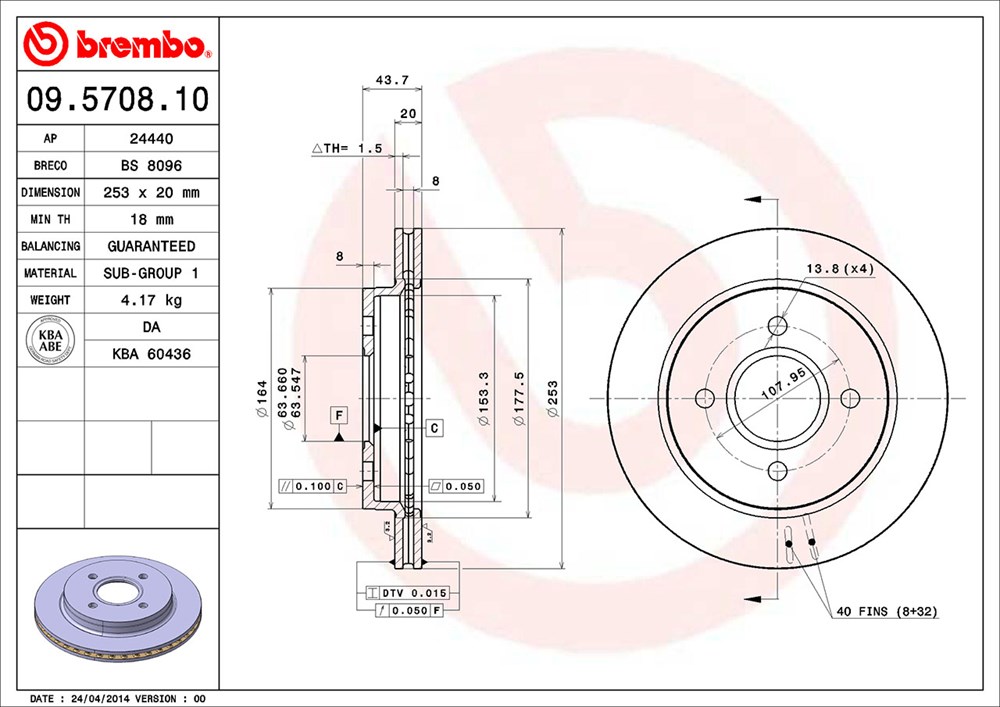 Tarcza hamulcowa BREMBO 09.5708.10
