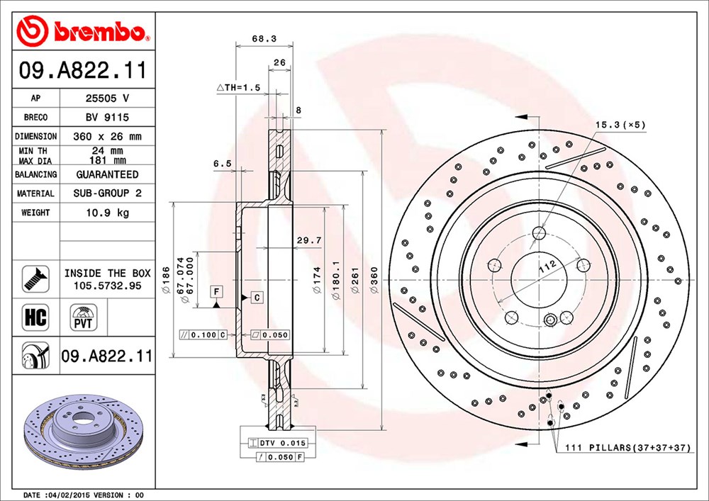 Tarcza hamulcowa BREMBO 09.A822.11