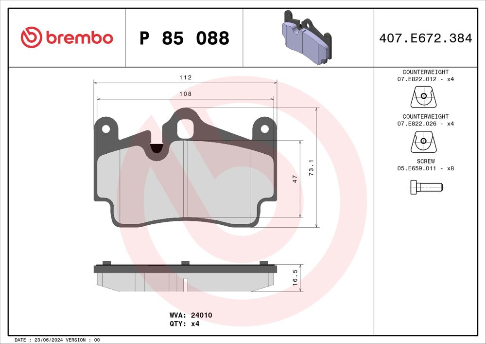 Klocki hamulcowe BREMBO P 85 088