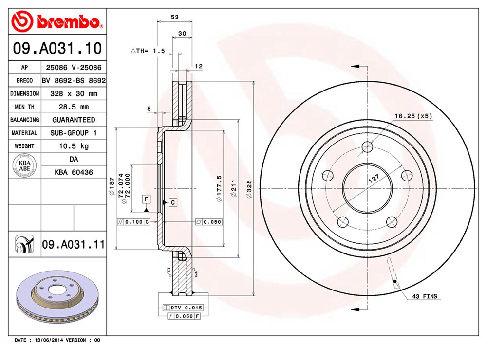 Tarcza hamulcowa BREMBO 09.A031.11