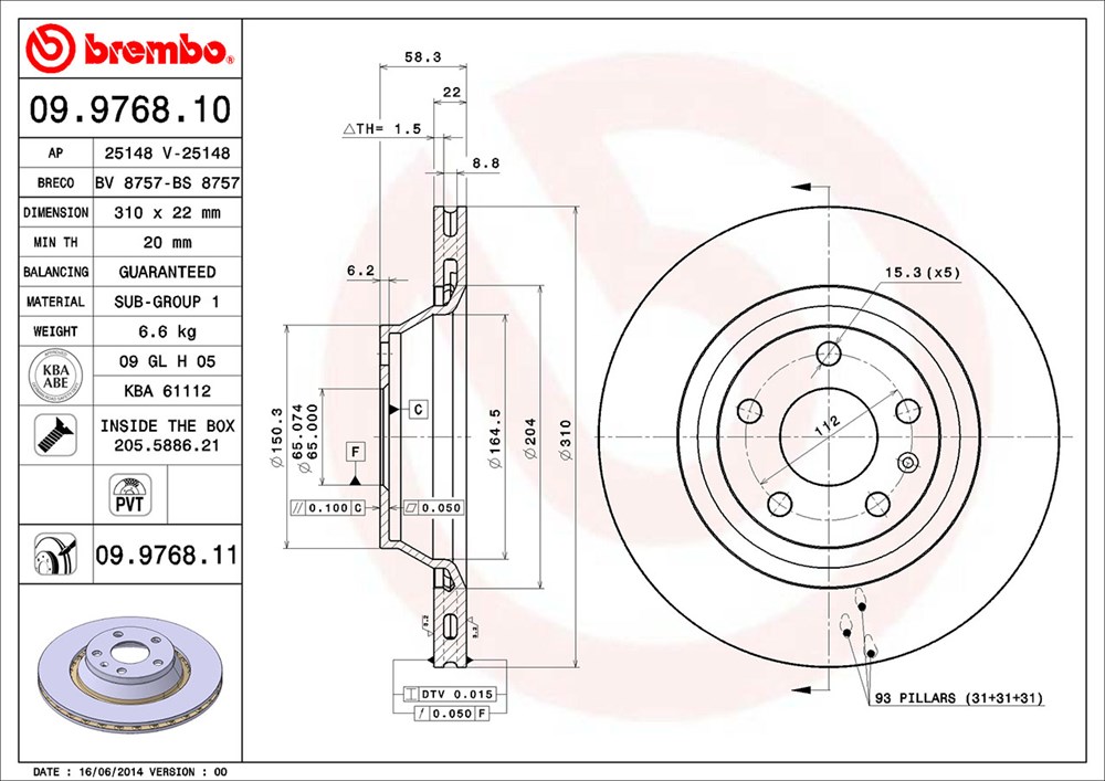 Tarcza hamulcowa BREMBO 09.9768.11