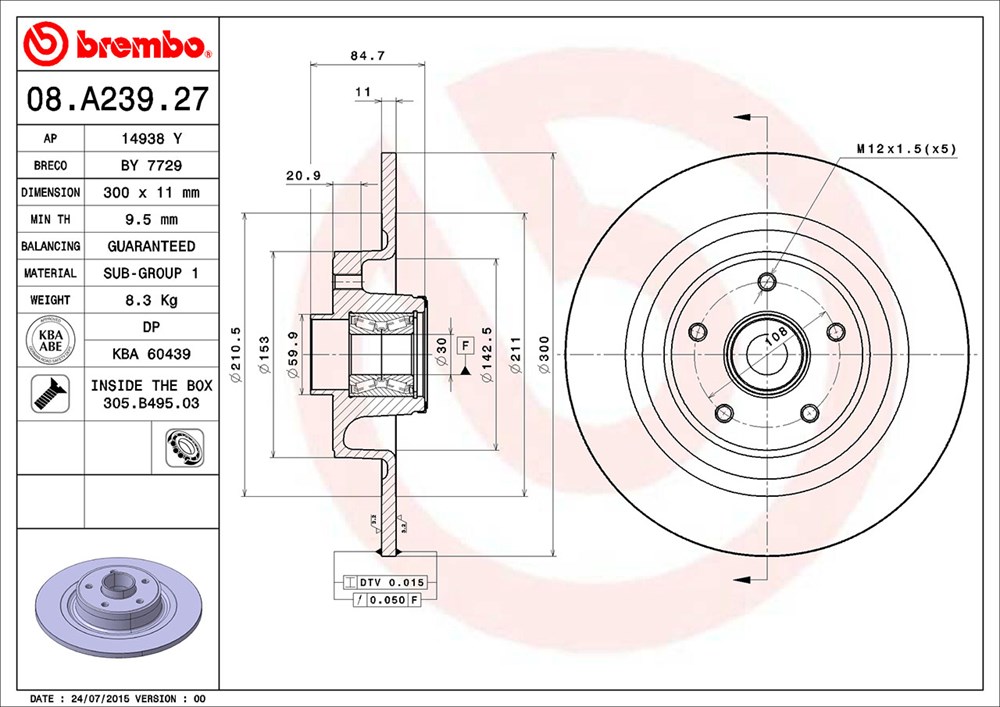 Tarcza hamulcowa BREMBO 08.A239.27