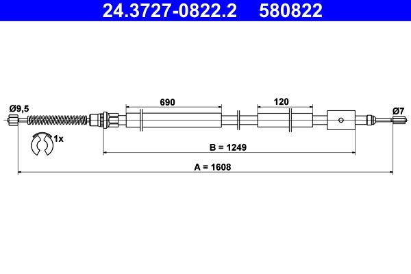 Linka hamulca ręcznego ATE 24.3727-0822.2
