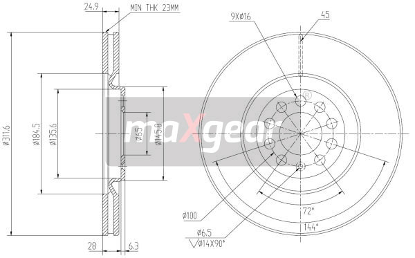Tarcza hamulcowa MAXGEAR 19-0974