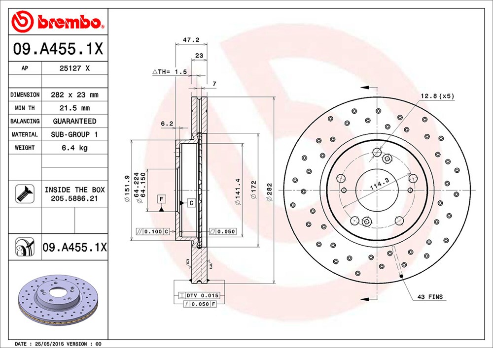 Tarcza hamulcowa BREMBO 09.A455.1X