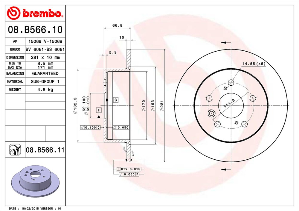 Tarcza hamulcowa BREMBO 08.B566.11