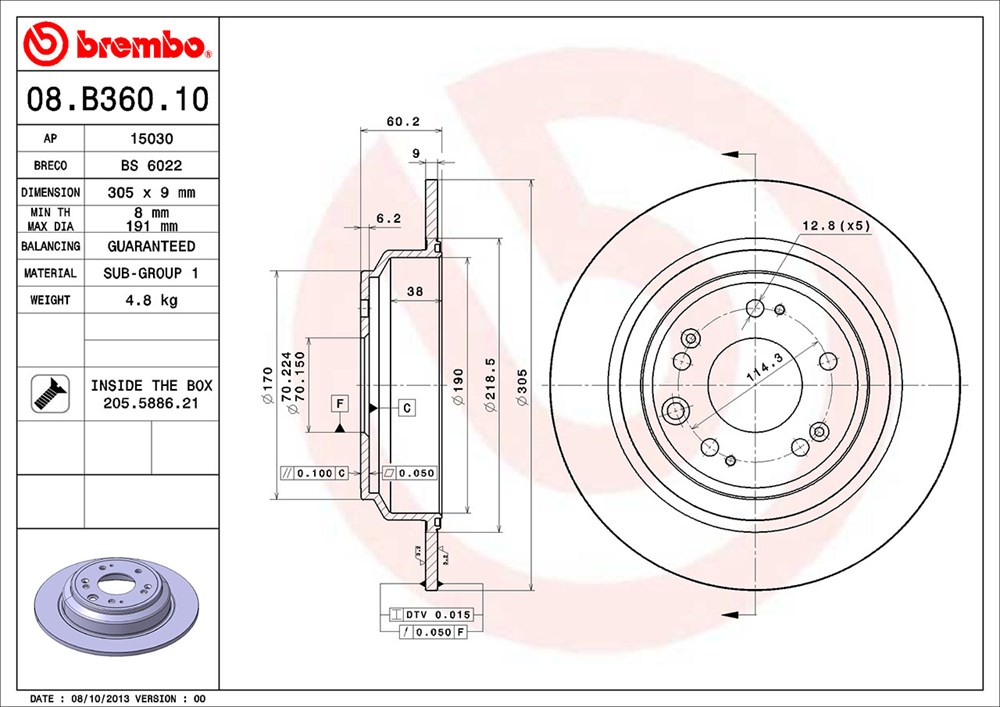 Tarcza hamulcowa BREMBO 08.B360.10