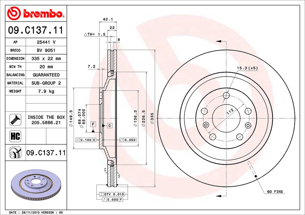 Tarcza hamulcowa BREMBO 09.C137.11