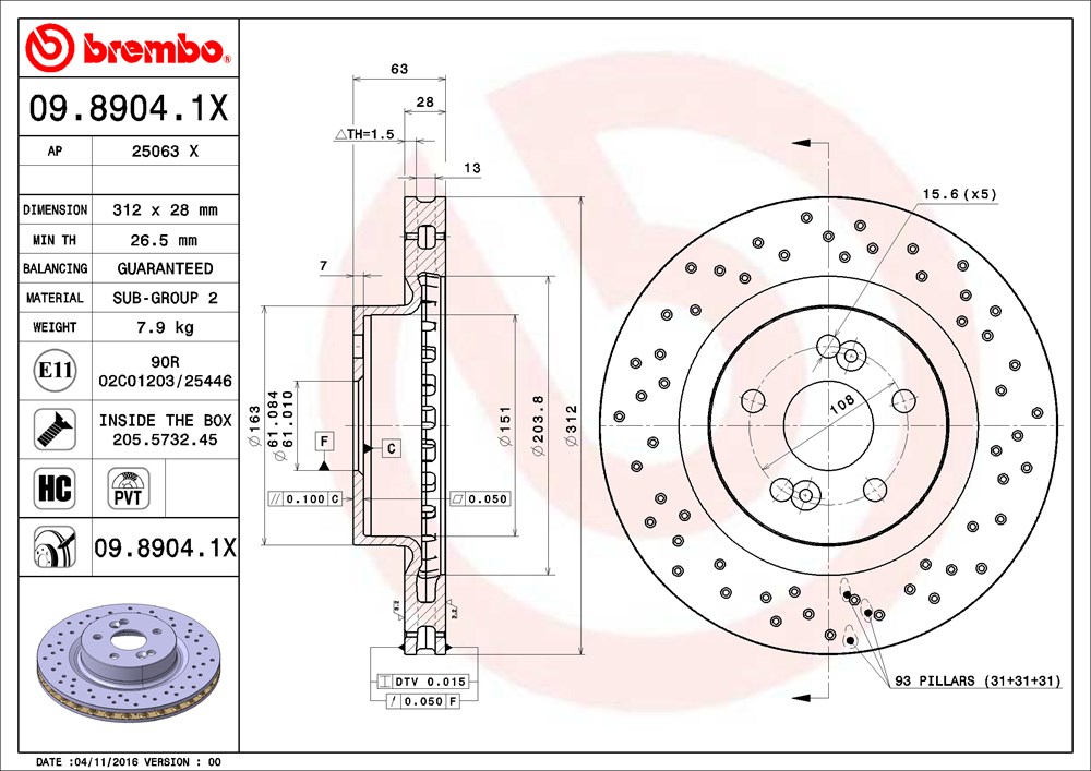 Tarcza hamulcowa BREMBO 09.8904.1X