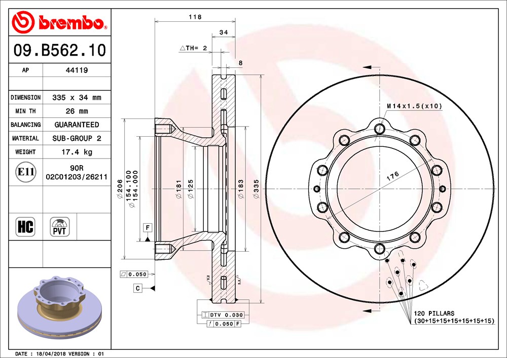 Tarcza hamulcowa BREMBO 09.B562.10