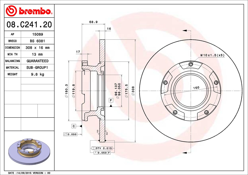 Tarcza hamulcowa BREMBO 08.C241.20