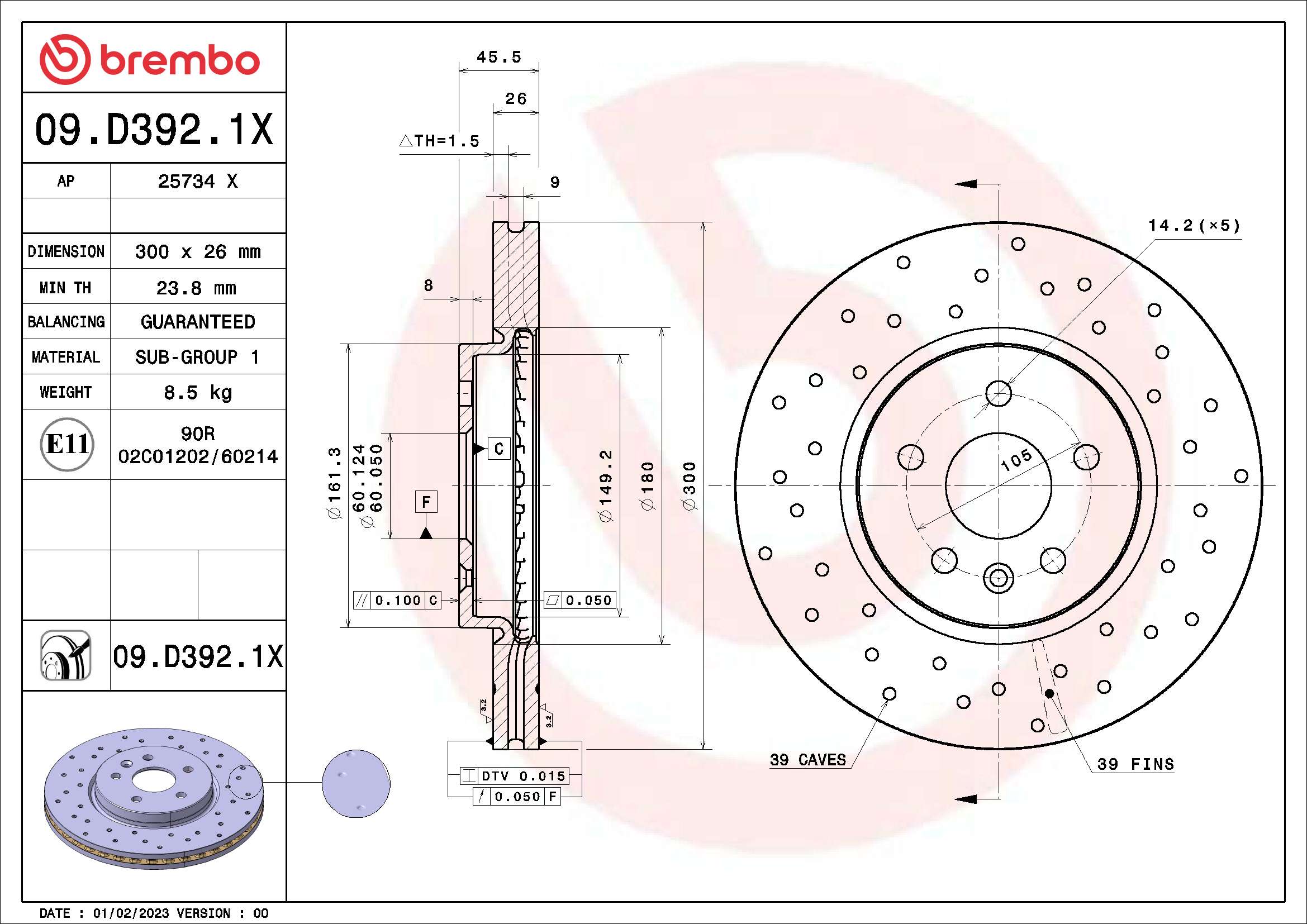 Tarcza hamulcowa BREMBO 09.D392.1X