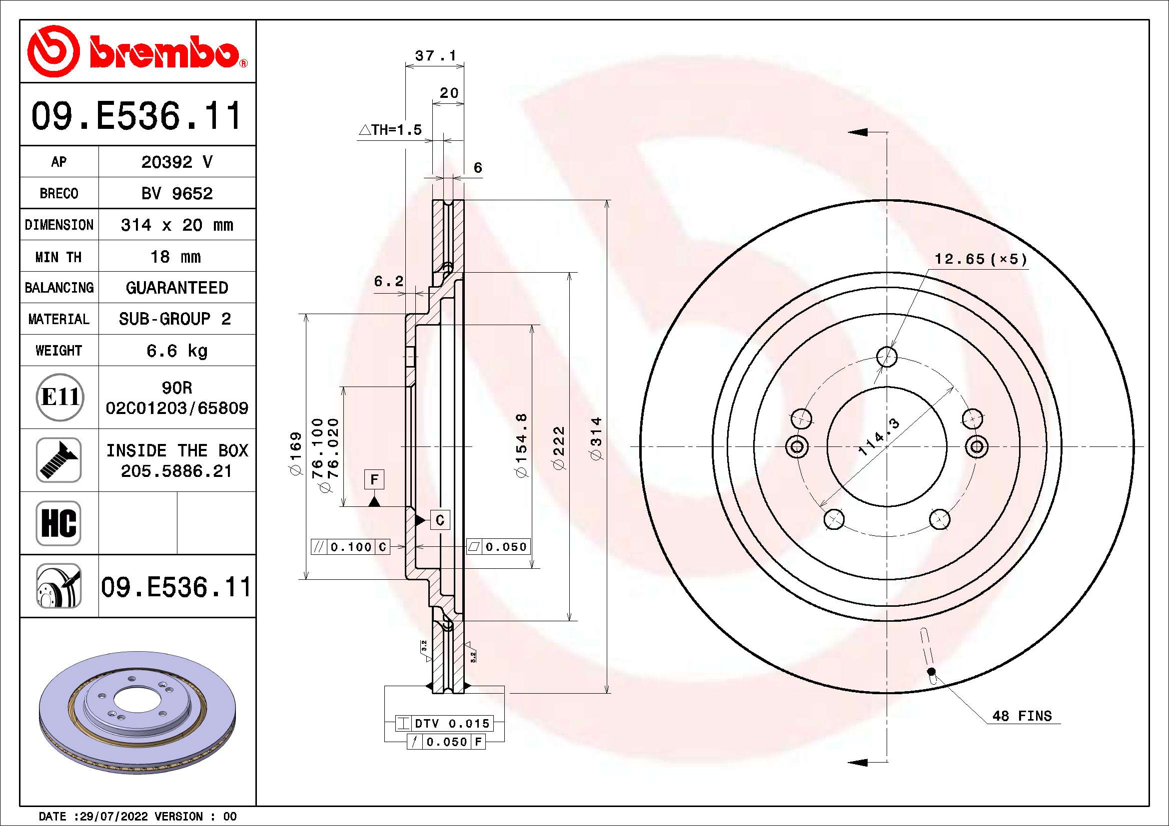 Tarcza hamulcowa BREMBO 09.E536.11