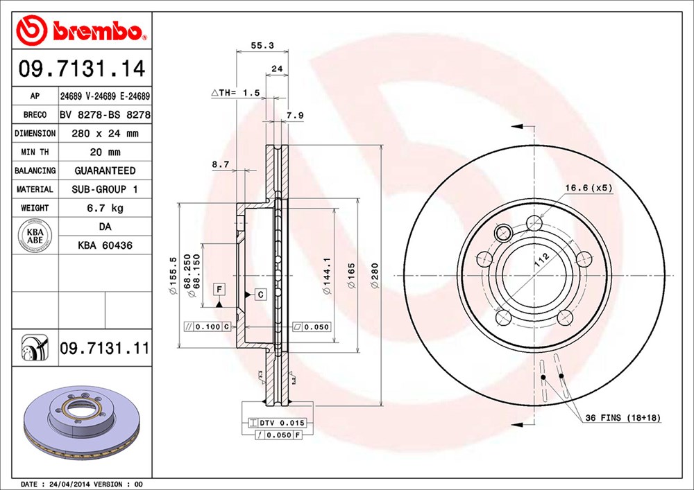 Tarcza hamulcowa BREMBO 09.7131.11