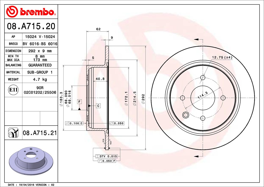 Tarcza hamulcowa BREMBO 08.A715.21