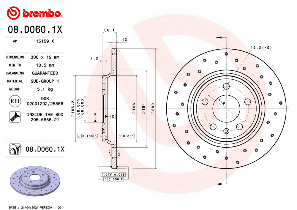 Tarcza hamulcowa BREMBO 08.D060.1X